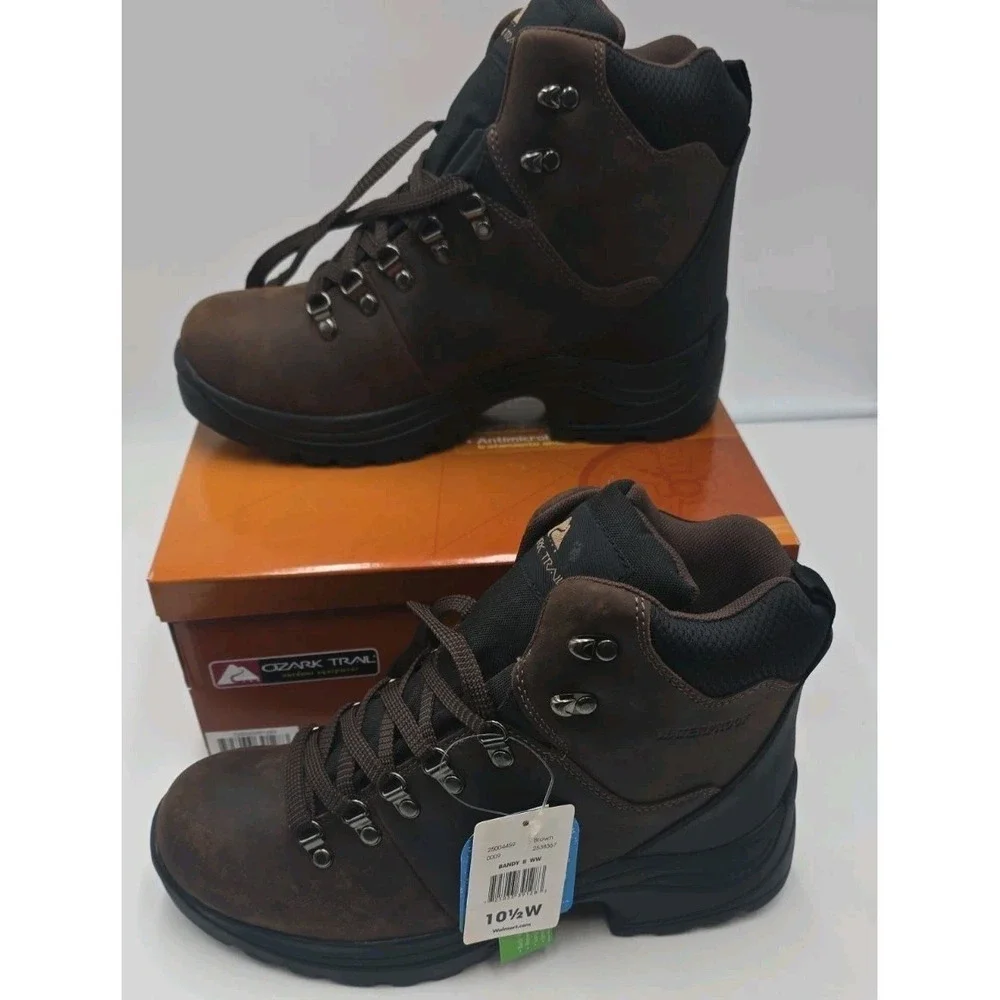 Ozark Trail Bandy Men's Hiking Boots 10.5W Dark Brown Leather Waterproof